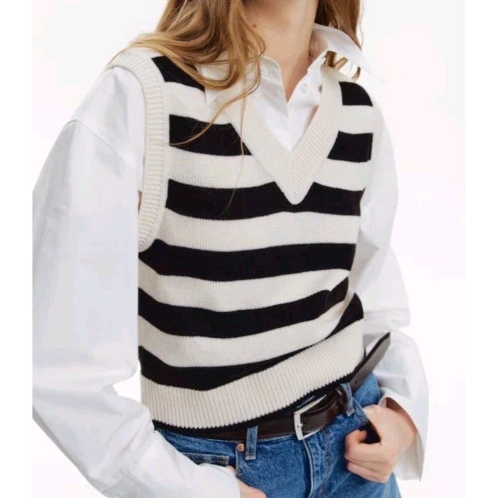 Divided H&M top black white sweater vest women's size xxl 2x 2xl